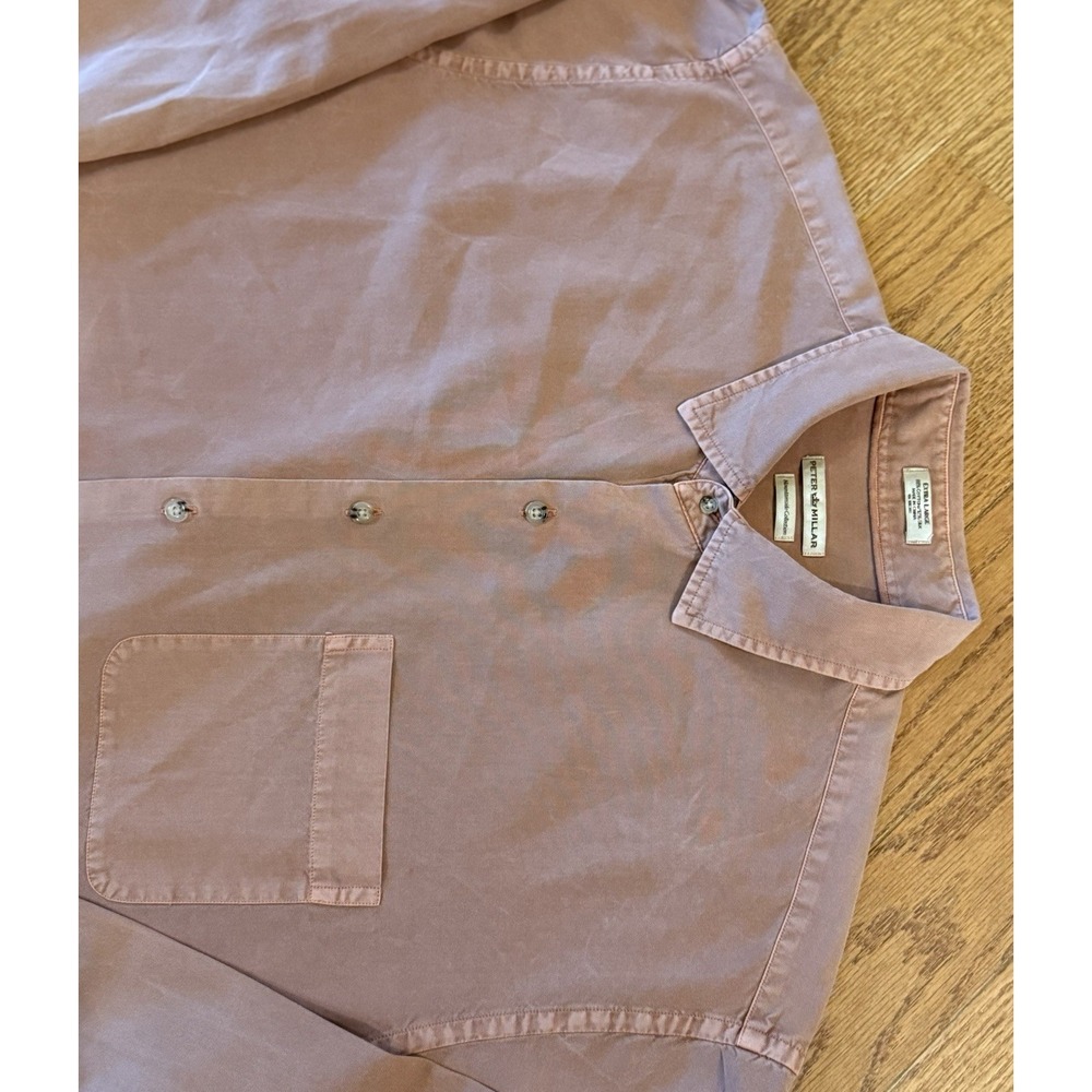 Peter Millar Mountainside Collection Chambray Shirt XL Mauve Cotton Silk Blend